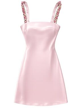 Princess Polly Pale Pink Satin Mini Dress with Floral-Strap Detail